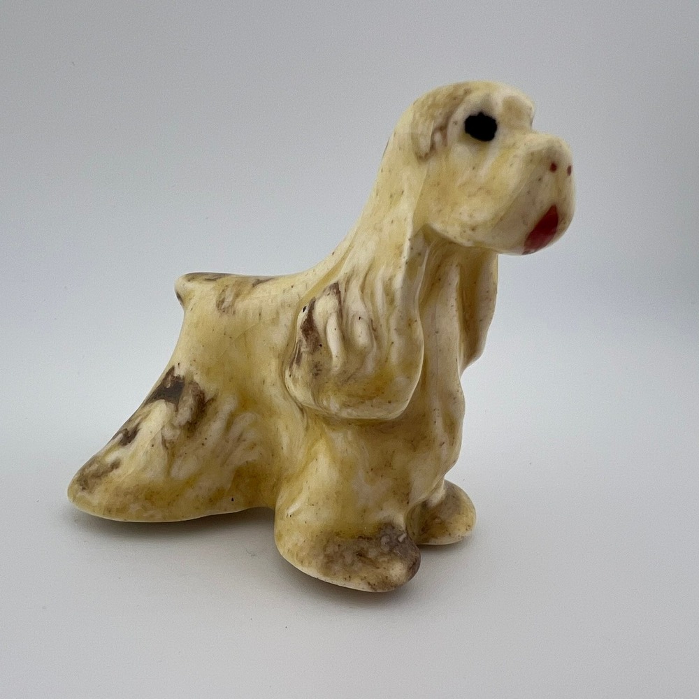 Vintage Ceramic Cocker Spaniel Dog Figurine Mini Glossy Speckled Puppy 2"